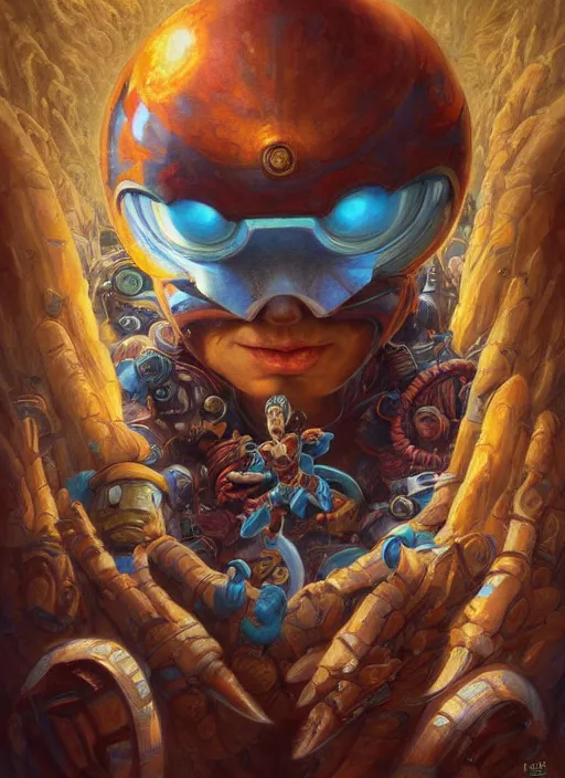 Image similar to mega man, shamanic poster lsd art, intricate, elegant, highly detailed, centered, digital painting, artstation, concept art, smooth, sharp focus, illustration, artgerm, tomasz alen kopera, peter mohrbacher, donato giancola, joseph christian leyendecker, wlop, frank frazetta