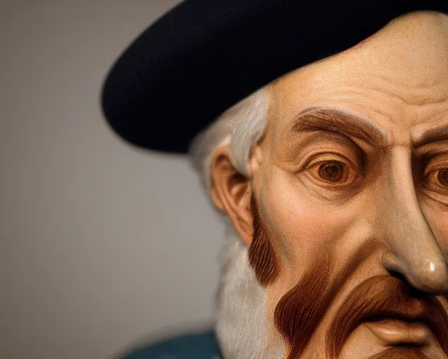 Prompt: 5 5 mm portrait photo of nostradamus with a very big nose, by greg rutkowsky. highly detailed 8 k. intricate. lifelike. soft light. nikon d 8 5 0. cinematic post - processing