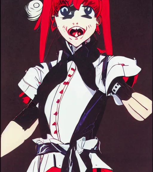 Prompt: portrait of happy energetic cute goth girl, Ryuko Matoi, wearing a sailor uniform, by Mike Mignola, chris bachalo, symmetrical, detailed face, 8k, print ready, black + white