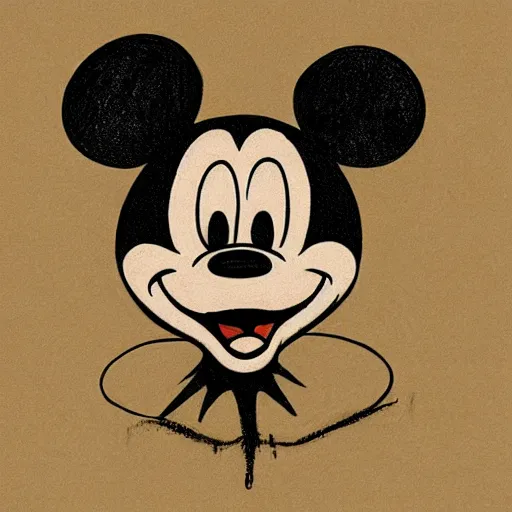 Prompt: grunge drawing of mickey mouse in the style of jack skellington