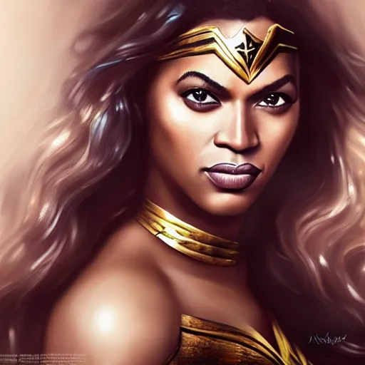 Image similar to beyonce as wonder woman, digital painting, extremely detailed, 4 k, intricate, brush strokes, mark arian, artgerm, bastien lecouffe - deharme