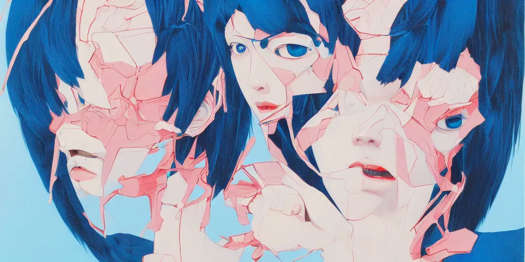 Image similar to perfect blue illustration by james jean and satoshi kon and erik jones, inspired by evangelion, smooth feature, intricate oil painting, high detail illustration, sharp high detail, international klein blue