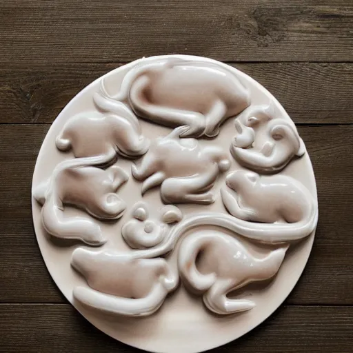 Prompt: animals made of gelatinous fleshy blobs, in the style of a ceramic