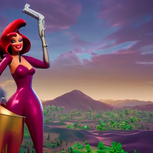 Image similar to Jessica Rabbit as a character in fortnite, 4k, octane render