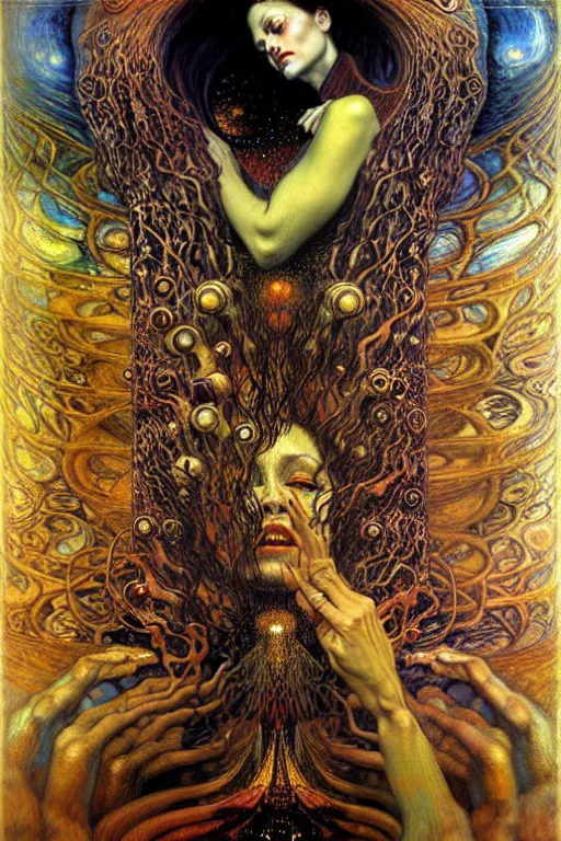 Image similar to Divine Chaos Engine by Karol Bak, Jean Delville, William Blake, Gustav Klimt, and Vincent Van Gogh, symbolist, visionary