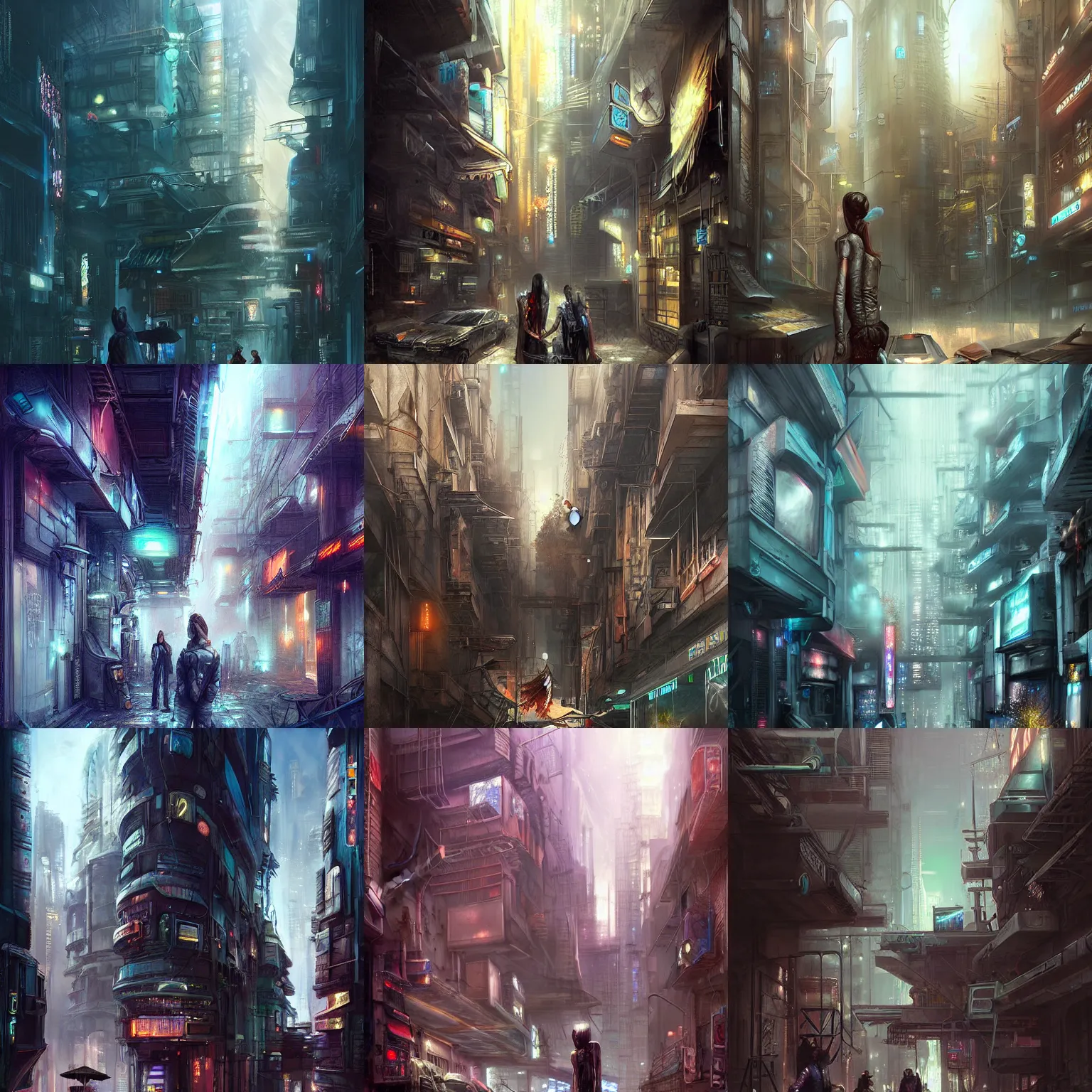 Prompt: a cyberpunk backstreets of a futuristic city by lecouffe - deharme, bastien
