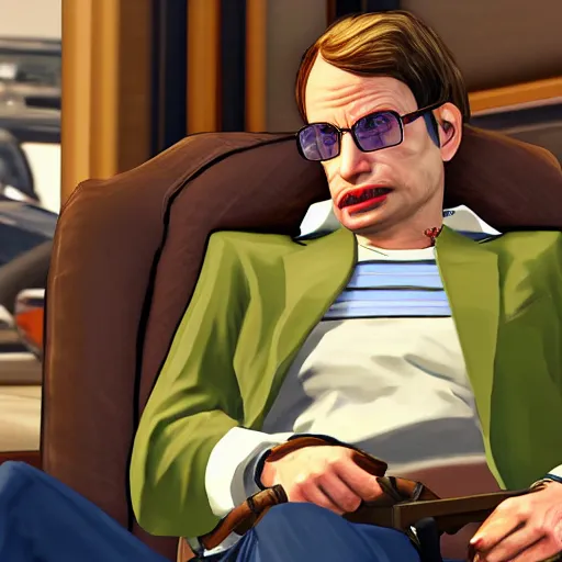 Image similar to GTA5 but the main character is stephen hawking