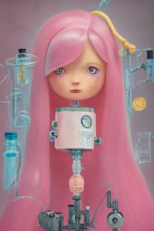 Prompt: highly detailed, industrial photography, profile photo of adult princess bubblegum from adventure time, detailed and intricate environment, working in her science lab, wearing lab coat, long bubblegum hair, long straight bangs, confident, beautiful, attractive, illustration concept art by nicoletta ceccoli, mark ryden, lostfish, 8 k resolution, hyperrealistic, octane render