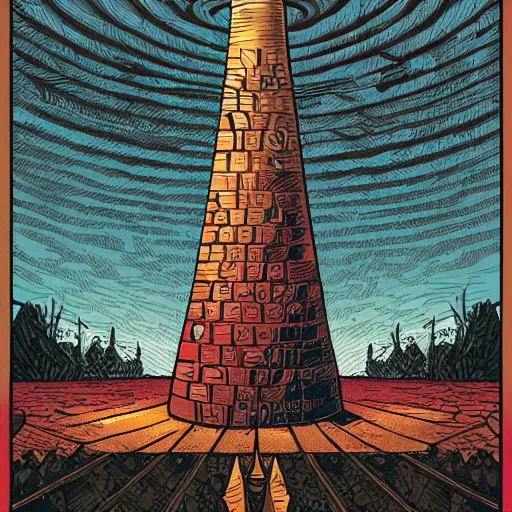 Image similar to a soldier stands beneath a giant chess piece, artwork by dan mumford