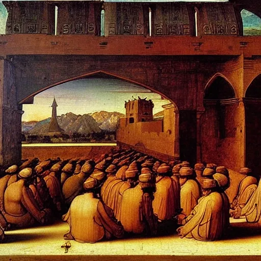 Prompt: Painting of the Abassid Caliphate, by Leonardo da Vinci