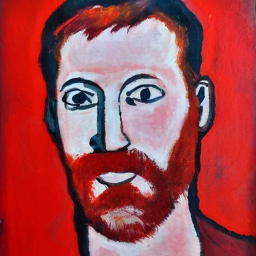 Image similar to a red headed man, expressionist, art, portrait,