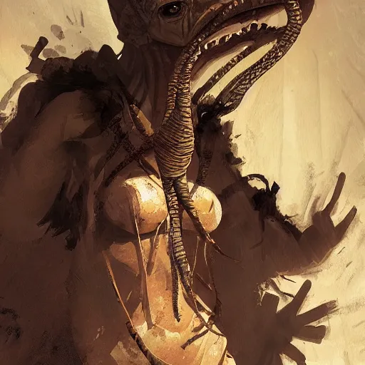 Prompt: a mummy with a snake head, by greg rutkowski, in the style of magic the gathering