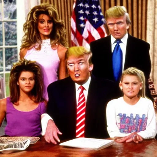 Image similar to still color donald trump and family on tv show married with children 1 9 8 7 8 k, 1 5 0 mp,