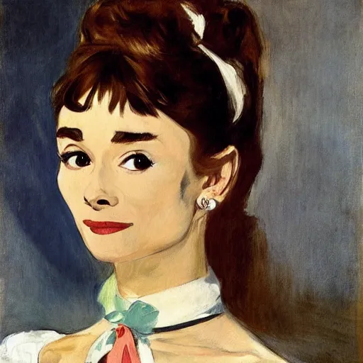 Image similar to audrey hepburn art by edouard manet