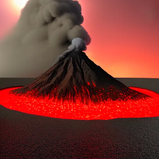 Image similar to 3 d virtual landscape painting, amazing volcanic eruption, three - point lighting, maximum detail and realistically, 4 k