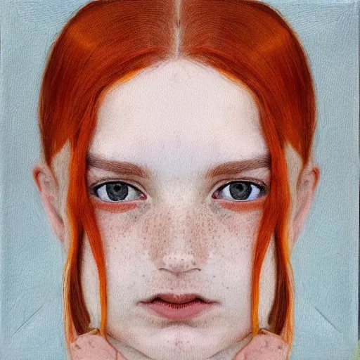 Image similar to A Swiss French Red Haired Girl With Freckles :: Symmetrical Portrait