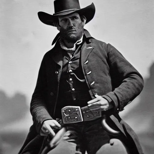 Prompt: clean shaven cowboy Arthur Morgan from red dead redemption 2 dramatic lighting late 1800s Daguerreian photo by Mathew Brady