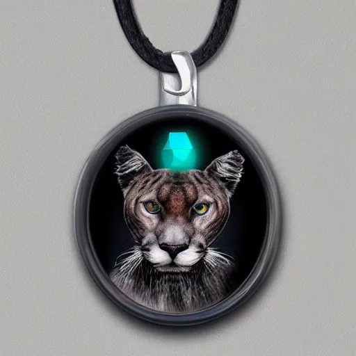 Image similar to a portrait of a humanoid black puma wearing a tank top and a necklace with a glowing stone, painting by Malevitch