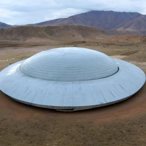 Prompt: An enormous dome-shaped alien spacecraft landed in Peru