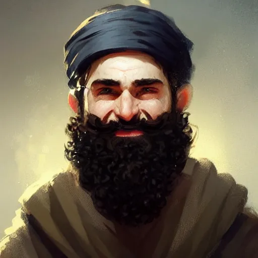 Prompt: a happy merchant jew wearing kippah!!!, rubbing hands!!!, evil, tricky!!, black curly beard, black curly hair, black eyes, hooked nose!, by greg rutkowski, artstation, by artgerm, by wlop