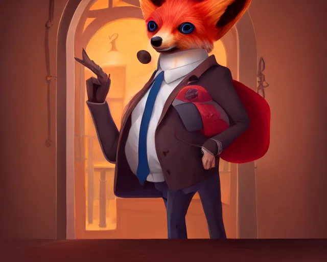 Prompt: award - winning extremely detailed fantasy art of a cute male anthropomorphic vulpes vulpes fulva teacher wearing suit working at a school, 4 k cinematic still, dramatic lighting