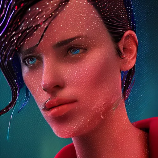 Image similar to stylish woman cartoon portrait made out of rain galaxies, pinstripe suit, cyberpunk background, octane render, unreal engine, highly detailed, trending on artstation, realistic, neon, beautiful