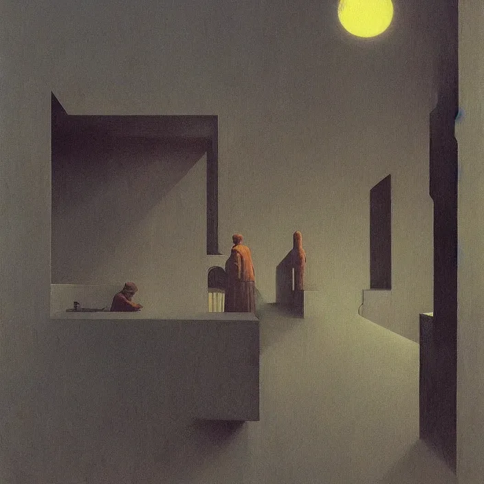 Prompt: i want to be with you and the sun will rise, science fiction, Edward Hopper and James Gilleard, Zdzislaw Beksinski, highly detailed