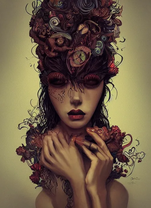 Prompt: a beautiful, unique, strange, mysterious woman, eyes opened, amazing, stunning artwork, featured on artstation, cgosciety, behance