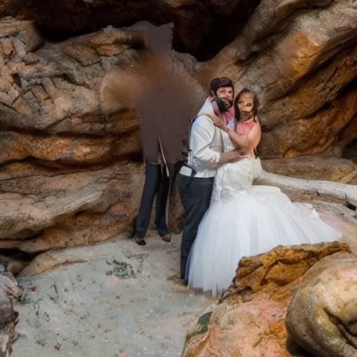 Image similar to caveman in a suite getting married in real life, intricate, highly detailed, detailed, hyper realistic, 4 k, 8 k uhd, realistic, great detail