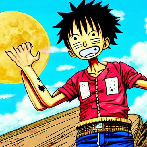 Prompt: luffy Moon landing by Eiichiro Oda