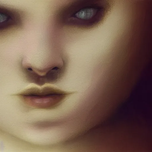 Prompt: a face portrait of kim petras, fantasy setting, stone face, dim colors, soft lighting, atmospheric, cinematic, moody, in the style of diego koi, gina heyer, luiz escanuela, art by alyssa monk, hyperrealism, rule of thirds, golden ratio, oil on canvas