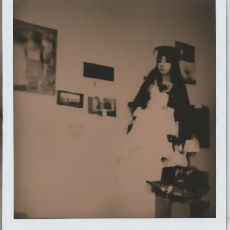 Image similar to Polaroid photo of Rika furude fumo plush in the backrooms