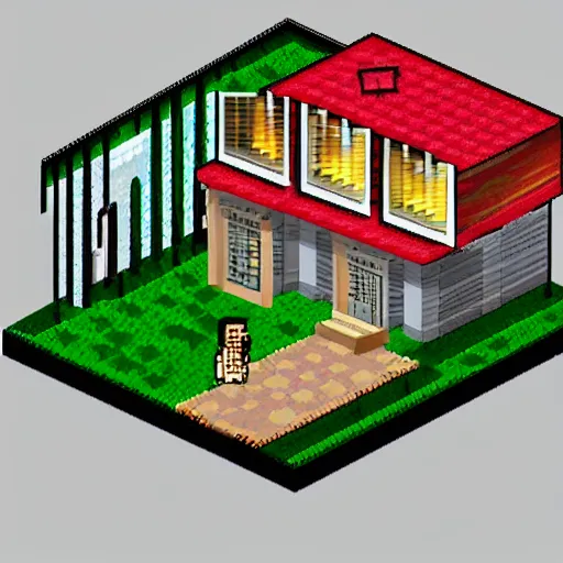 Image similar to House from the movie psycho with motel, pixelart, isometric, sega