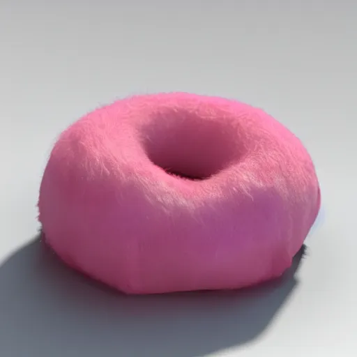 Image similar to a pink hairy donut with ears, hyper realistic, unreal engine 5, octane 3 d, render