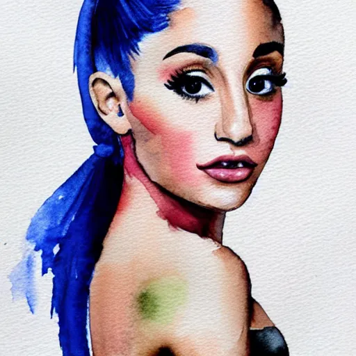 Image similar to A watercolor expressionist portrait of Ariana Grande