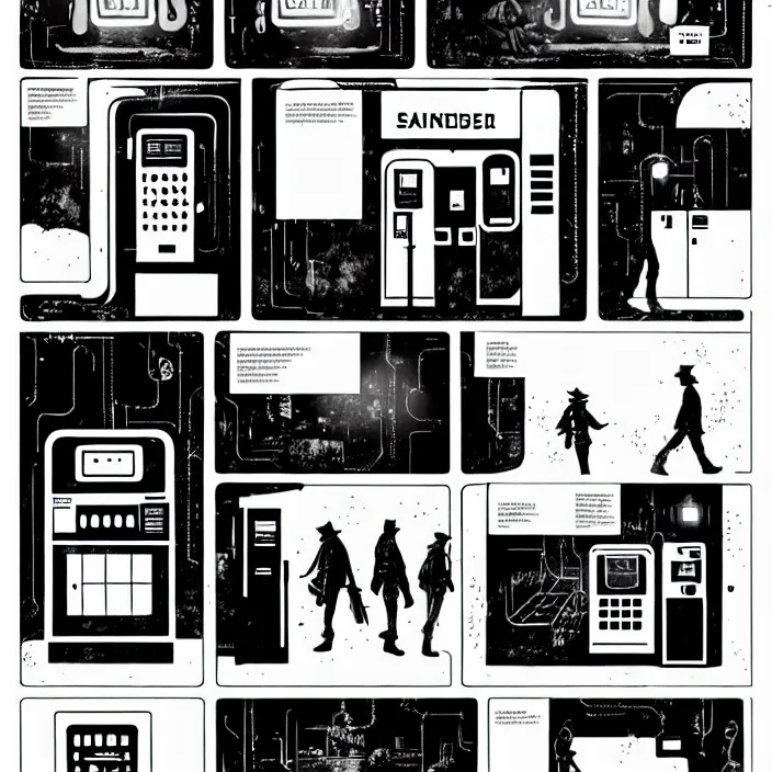 Prompt: sadie sink as a miner in a minimalist old - fashioned automated kiosk / vending machine with options to choose from. storyboard, scifi cyberpunk. by gabriel hardman, joe alves, chris bonura. cinematic atmosphere, detailed and intricate, perfect anatomy