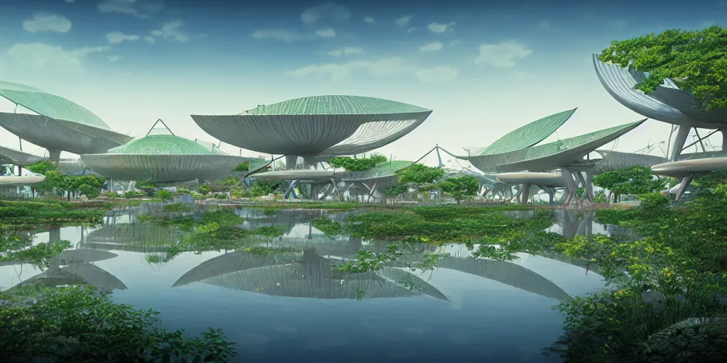 Image similar to expo 6 7 pavillion, solarpunk, studio ghibli, jean - baptiste monge, octane render, 4 k, symmetry