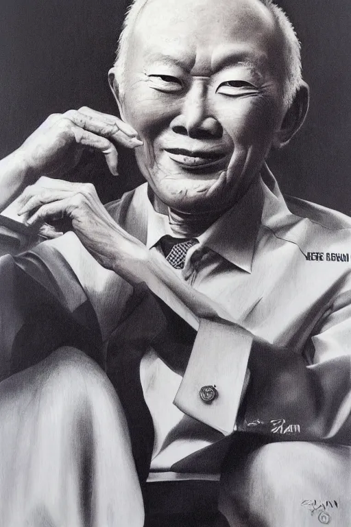 Image similar to portrait of lee kuan yew by noriyoshi ohrai