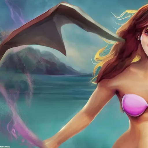Image similar to Emma Watson as a Pokémon in a bikini, hyper realistic, artstation, 8k resolution