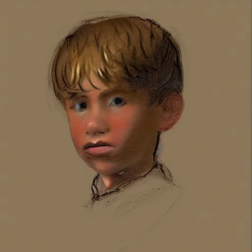 Prompt: sketch painting of a boy in the style of the style of the brandywine school of illustration