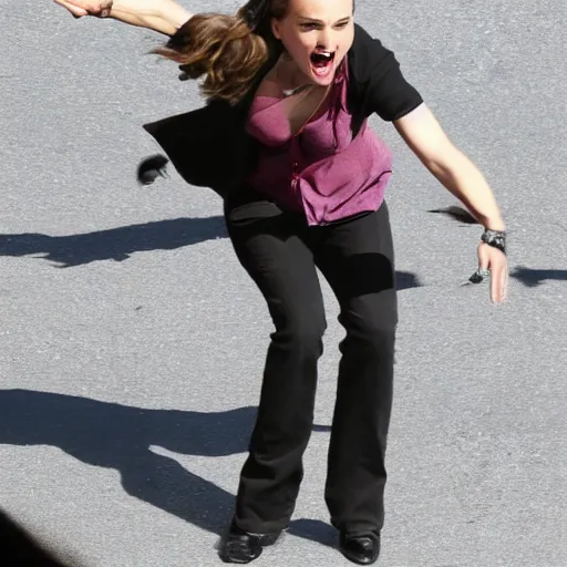 Image similar to natalie portman screaming at a giant flying spider