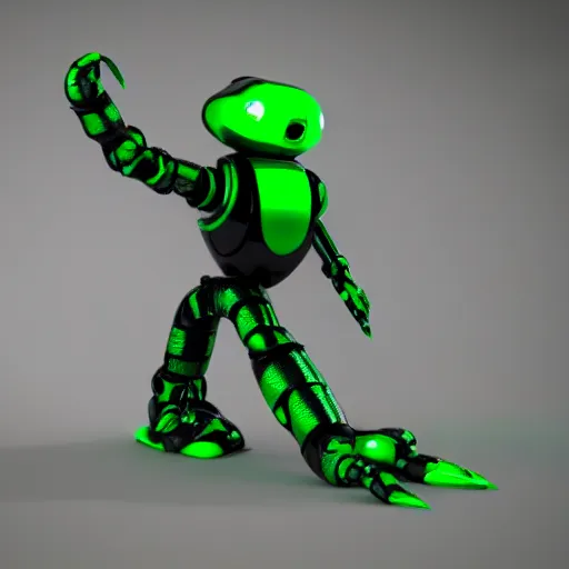 Image similar to a green and black robot similar to a snake, octane render, 3D