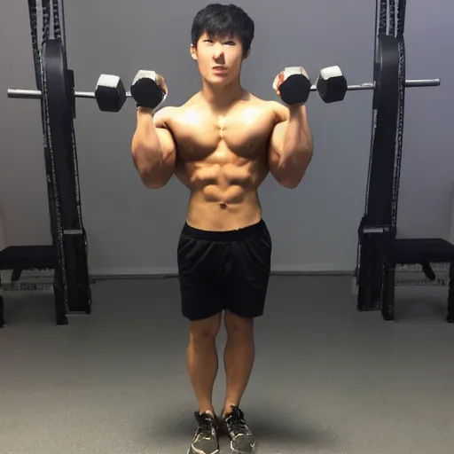 Image similar to a 2 5 year old korean bodybuilder