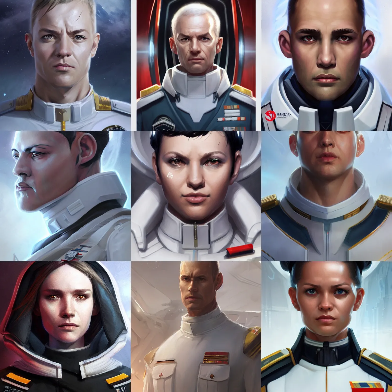 Prompt: grand admiral, white uniform, sci - fi, portrait, highly detailed, headshot, digital painting, trending on artstation, concept art, sharp focus, illustration, art by artgerm and greg rutkowski and magali villeneuve