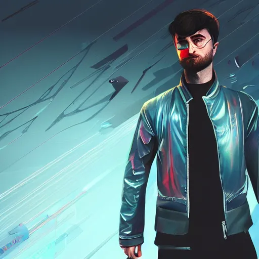 Prompt: cyberpunk daniel radcliffe as the leader of a futuristic communist nation, cybernetics, sharp lines, digital, artstation, colored in