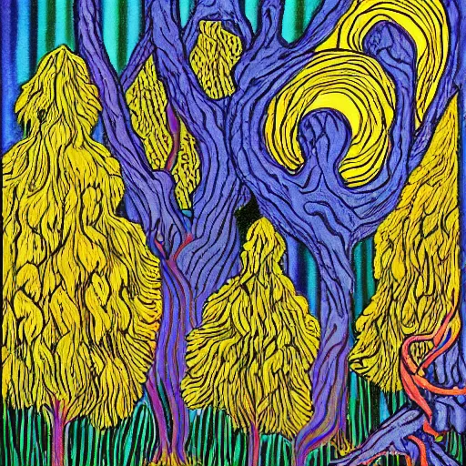 Image similar to charles burchfield art painting, digital art, psychedelic, offset chroma, RGB