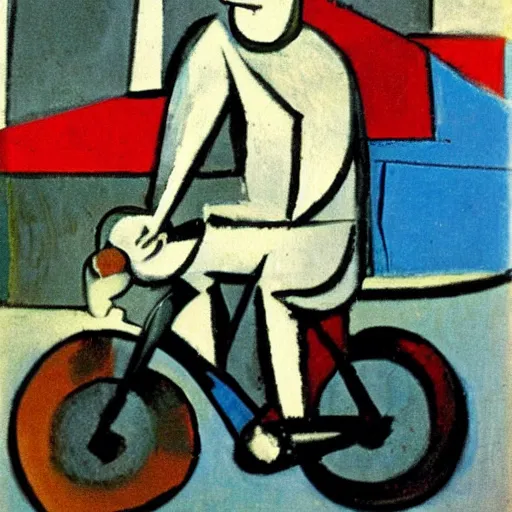 Prompt: lech kaczynski riding a bike by picasso