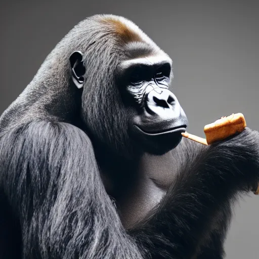 Image similar to a gorilla dressed as a mobster smoking a cigar, cinematic lighting, 4k, realistic