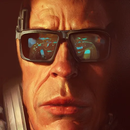 Image similar to close up portrait of duke nukem, backlit, painted by stanley lau, painted by greg rutkowski, painted by stanley artgerm, masterpiece, digital art, trending on artstation