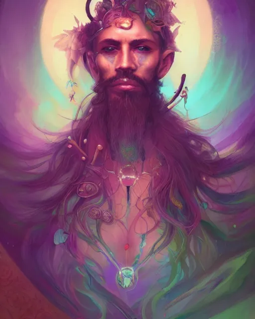 Image similar to beautiful portrait of a psychedelic shaman, by pete mohrbacher and artgerm and wlop, digital art, highly detailed, intricate, fantasy, mystical, Trending on Artstation HQ, deviantart, unreal engine, 4K UHD image